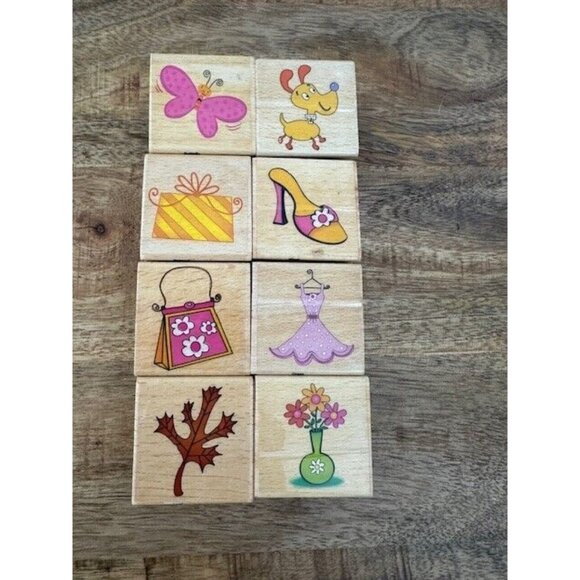 Sarah Beise Scrapbooking Craft Rubber Stamp Wood Mount 2" x 2" Lot Bundle Dog 8 - Picture 2 of 6